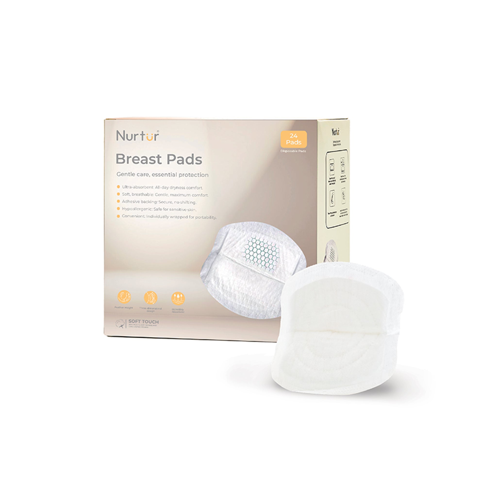 Nurtur Disposable Breast Pads for Nursing Mothers – Pack of 100 – Ultra-Thin, Leak-Proof, Individually Wrapped, Soft & Breathable with Honeycomb Quick-Absorb Design