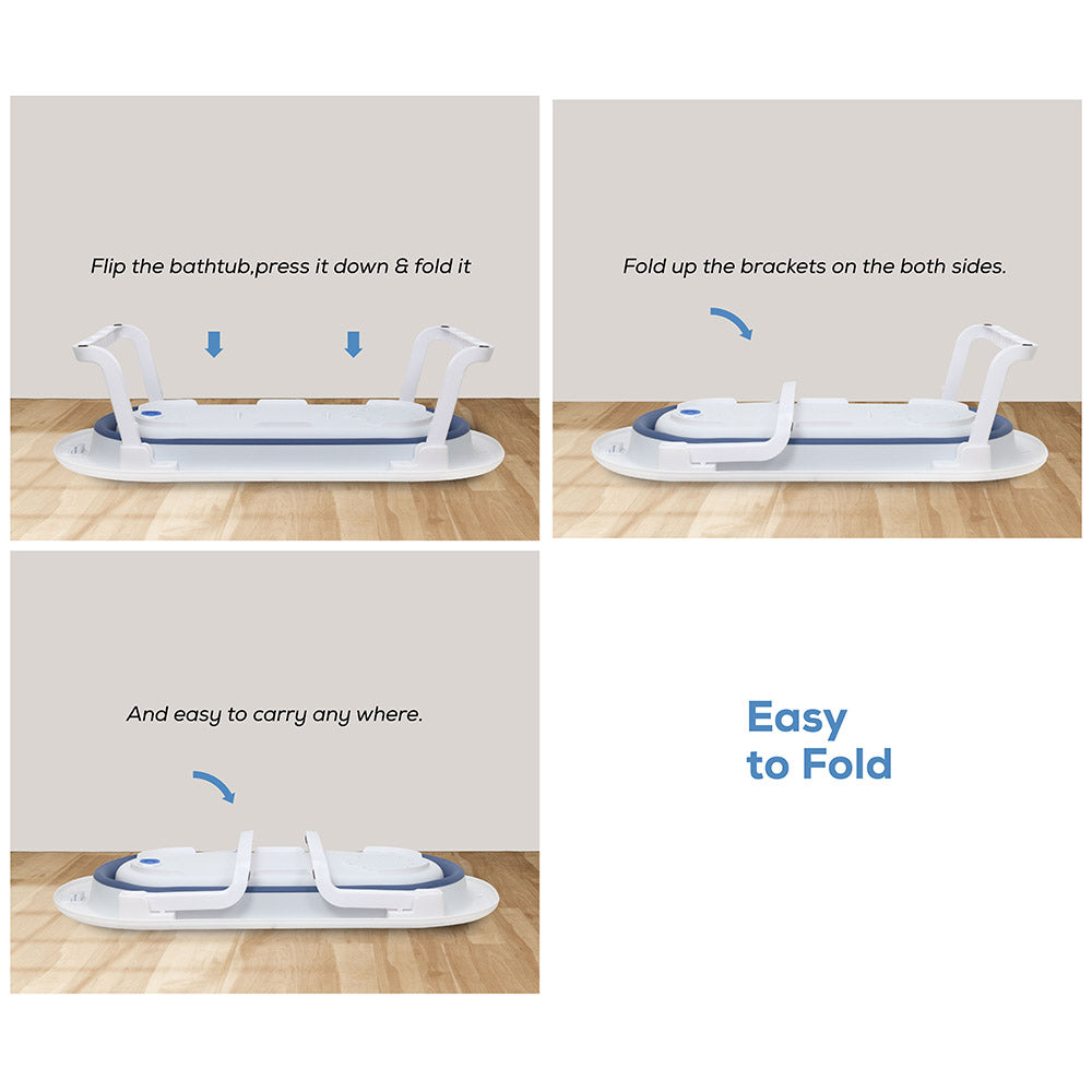 Unisex Foldable Baby And Kids Bathtub Portable Collapsible Tub with Temperature Sensor And Anti-Slip – Blue
