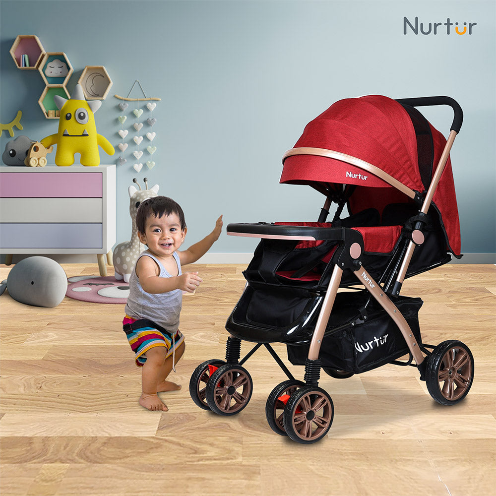 Wilder Travel Baby Stroller Lightweight Foldable Reversible Design 0–3 Months Red