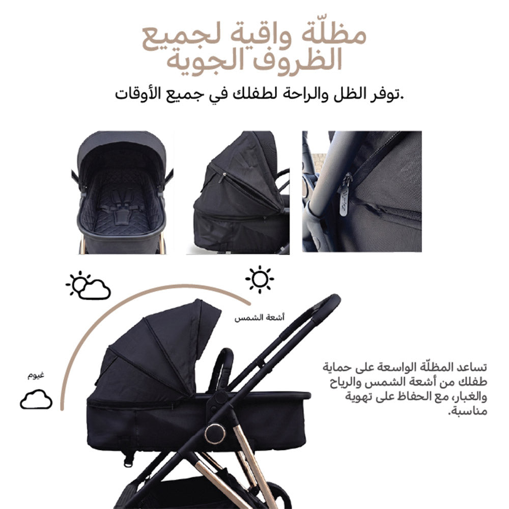 Cradle Travel Stroller Black | 2-in-1 Convertible Baby Stroller 0–36 Months