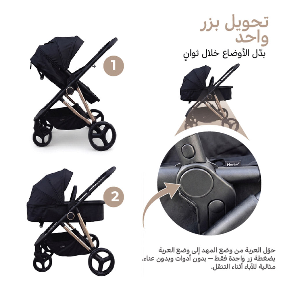 Cradle Travel Stroller Black | 2-in-1 Convertible Baby Stroller 0–36 Months
