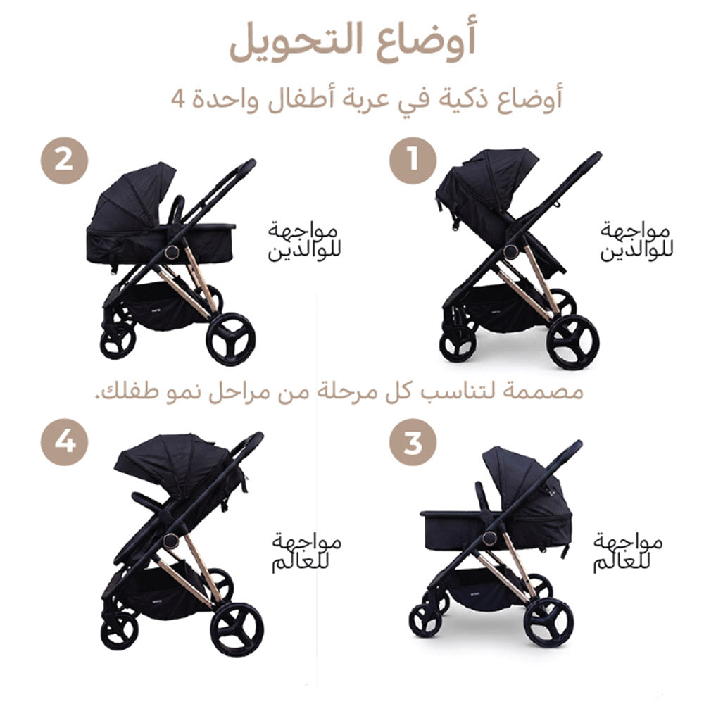 Cradle Travel Stroller Black | 2-in-1 Convertible Baby Stroller 0–36 Months