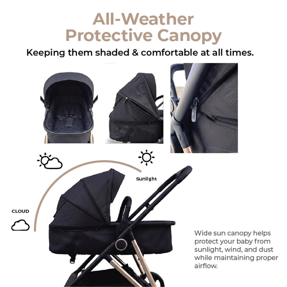 Cradle Travel Stroller Black | 2-in-1 Convertible Baby Stroller 0–36 Months