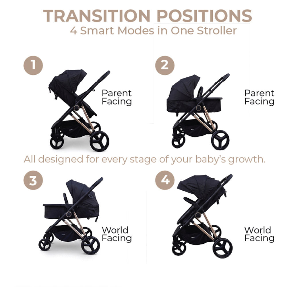 Cradle Travel Stroller Black | 2-in-1 Convertible Baby Stroller 0–36 Months