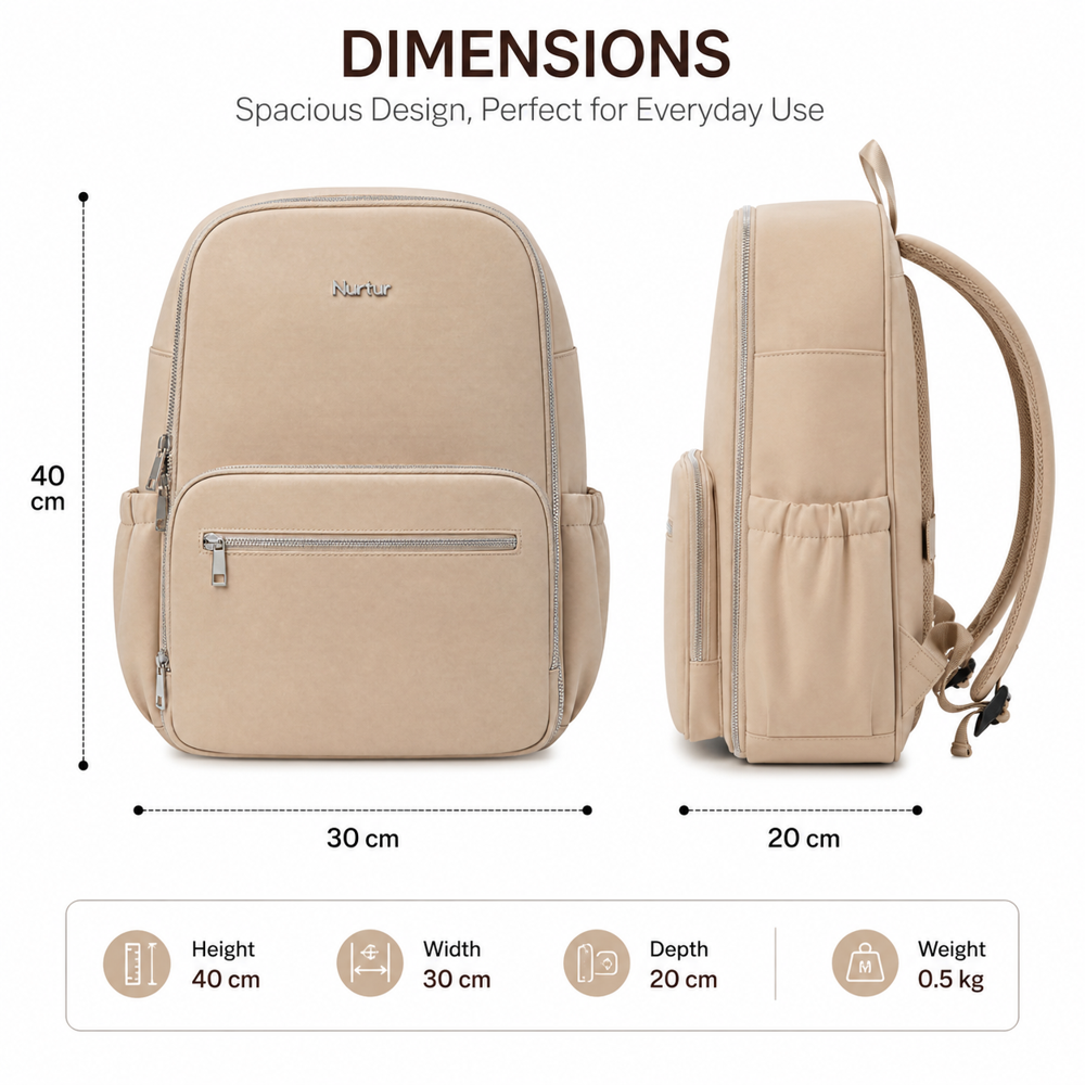 Maverick Travel Diaper Backpack Lightweight Baby Bag with Bottle Storage Beige
