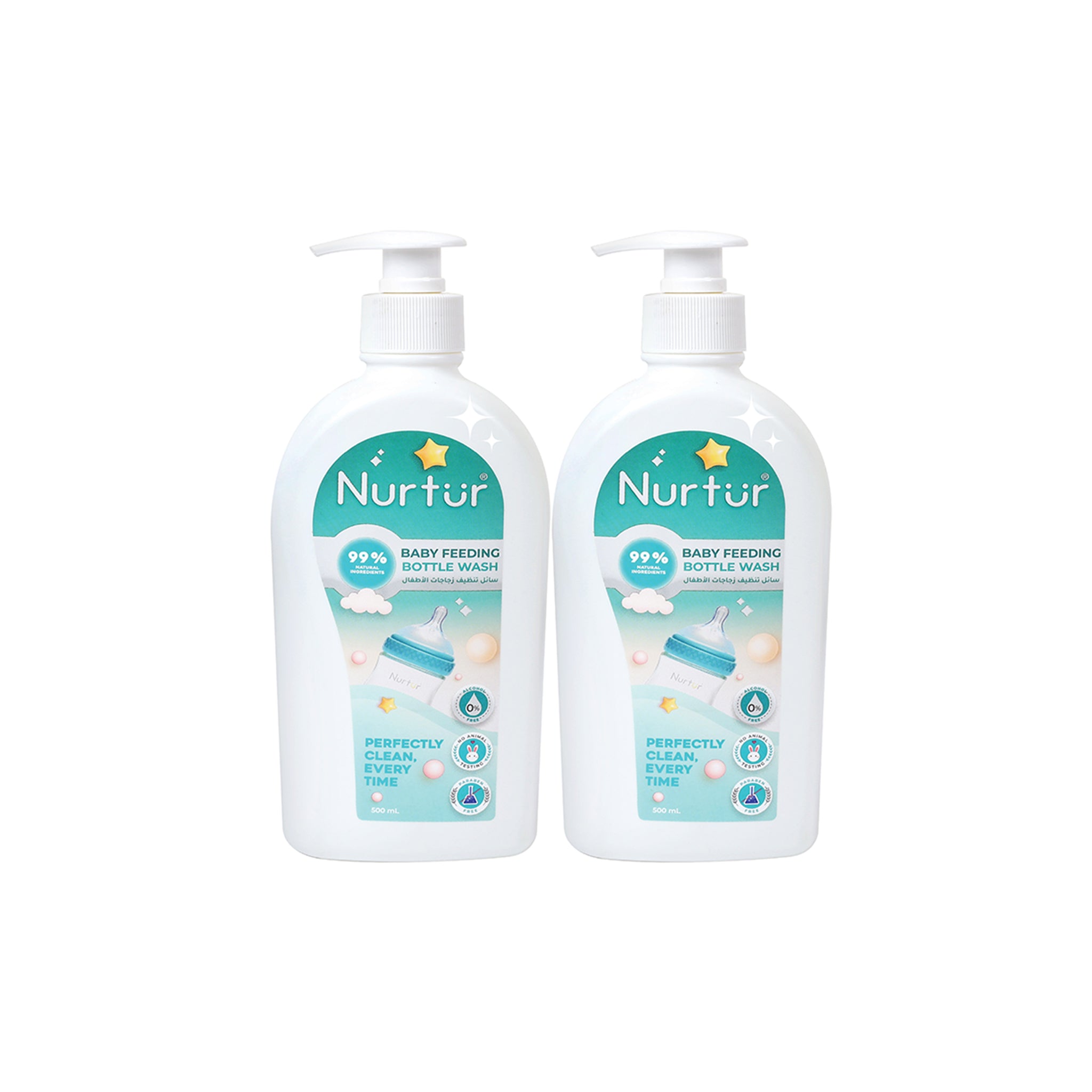 Nurtur Baby Bottle & Toys Liquid Cleanser, Ecofreindly, Paraben Free, Vegan. Kills 99% bacteria 500ML Pack of 2