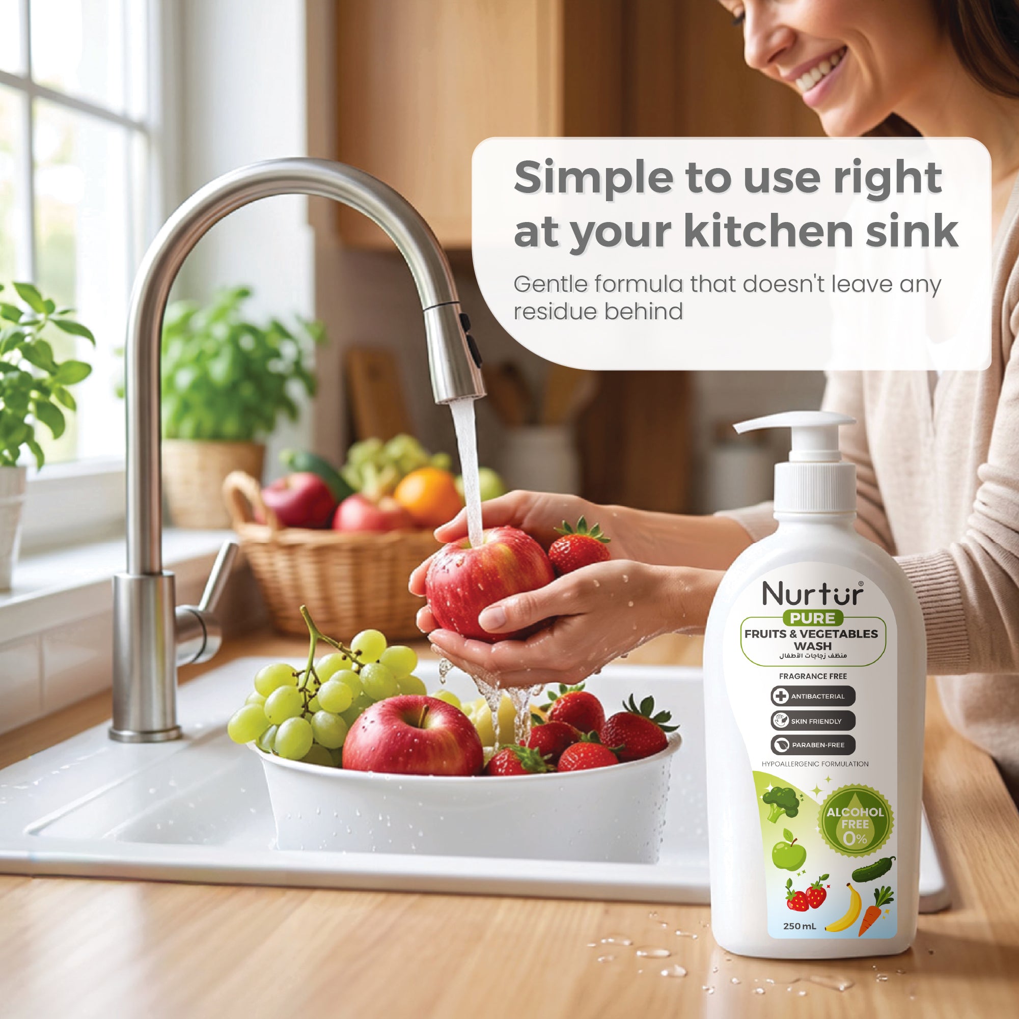 Fruits & Vegetables Wash 500ml, Produce Wash and Cleaner Fragrance-Free, Removes Dirt, Wax & Surface Residue, Food-Safe Fruit Cleaner, Alcohol-Free, Paraben-Free, Baby & Family Safe