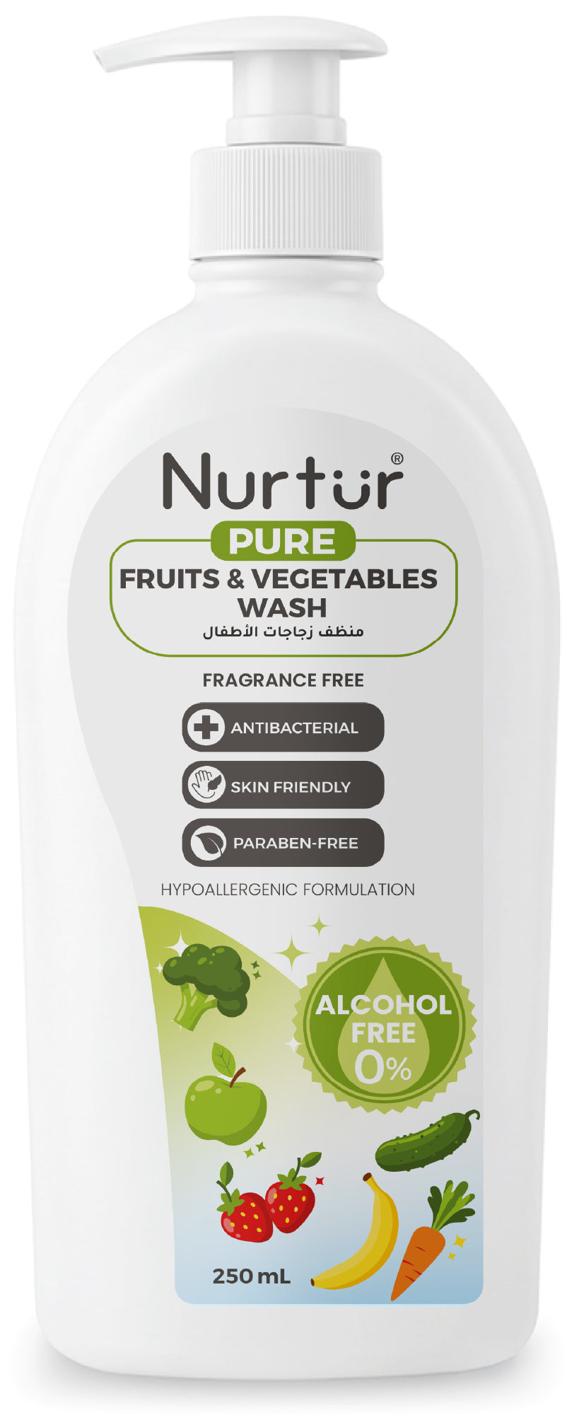 Fruits & Vegetables Wash 500ml, Produce Wash and Cleaner Fragrance-Free, Removes Dirt, Wax & Surface Residue, Food-Safe Fruit Cleaner, Alcohol-Free, Paraben-Free, Baby & Family Safe