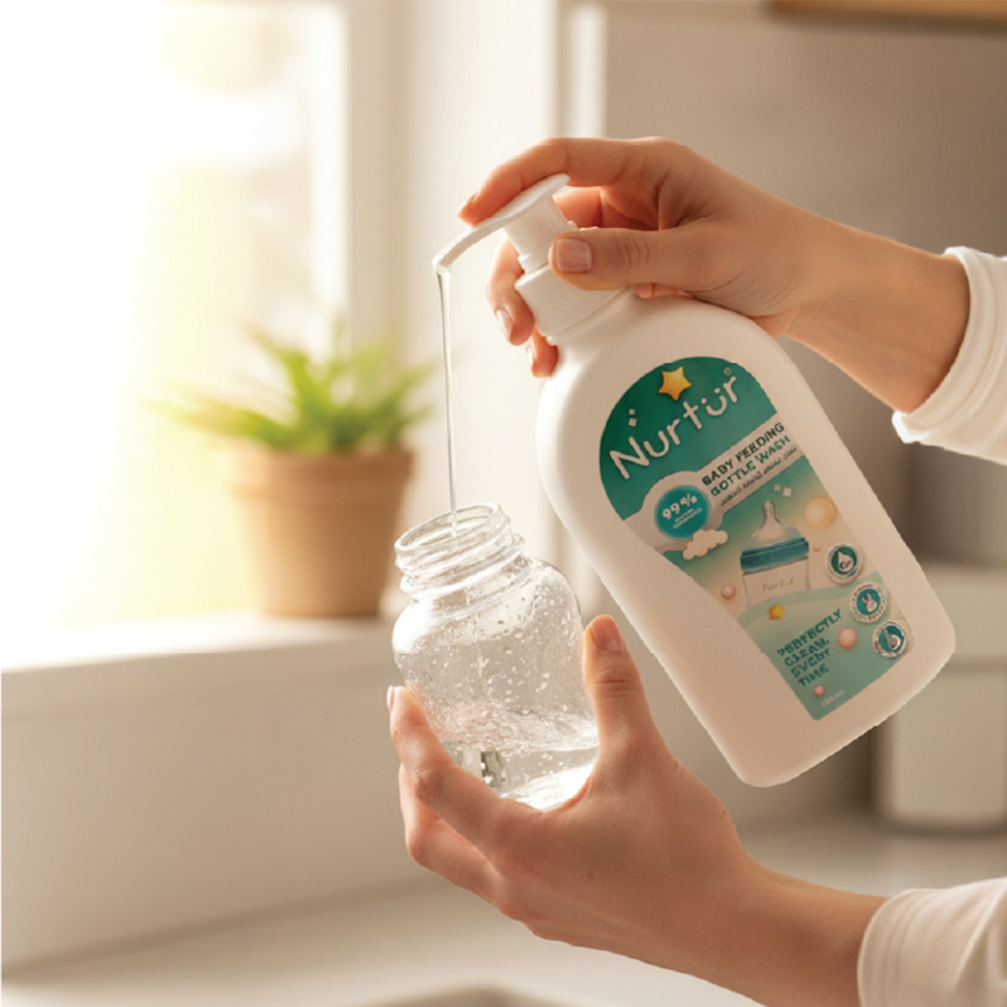 Nurtur Baby Bottle & Toys Liquid Cleanser, Ecofreindly, Paraben Free, Vegan. Kills 99% bacteria 500ML Pack of 2