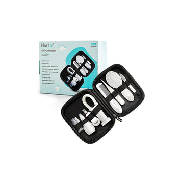 Nurtur 9-in-1 Baby Grooming Kit – Travel Pouch with Nail File, Brush & Comb, Digital Thermometer, Easy-Grip Scissors, Baby Toothbrush, Nail Clipper with Magnifier, Nasal Aspirator – Newborn Essentials